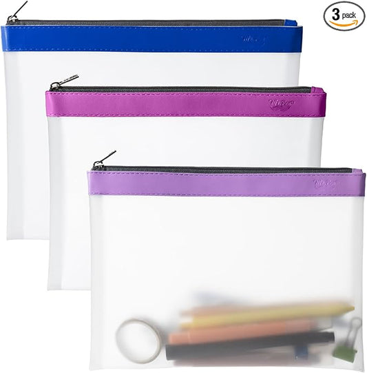 Mr. Pen- Clear Pencil Pouch, 9" x 6.88", 3 Pack, Durable TPU Material, Large Water-Resistant Pencil Bags with Smooth Zipper, Multipurpose Clear Pouch for Stationery, School, Office, Travel Supplies