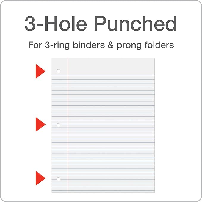 Oxford Loose Leaf Paper,500 Sheets,College Rule Filler Notebook Paper,8-1/2" x 11",3-Hole Punched Fits 3-Ring Binders (62349),(Pack of 10)
