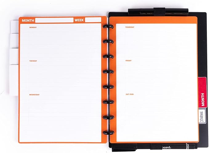 Modubooq - 32 orange weekly reusable discbound duratech3 pages - inserts with week planners for smart notebook - A5