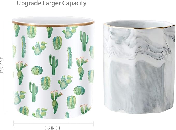 Pen Pencil Holder, Multi-Purpose Holder for Desk Pencil Cup for Girls Boys Kids Durable Ceramic Desk Organizer Makeup Brush Holder for Office, Classroom, Home, Cactus