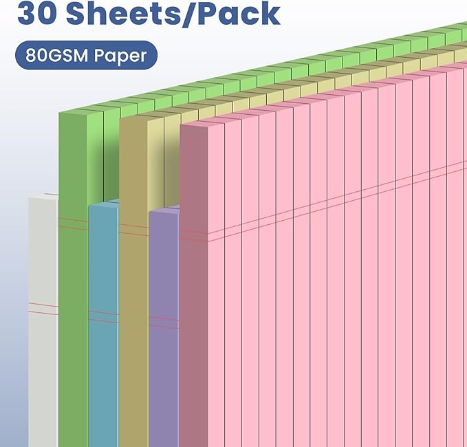 6 Pack Notepads 5x8, Small Legal Pads Narrow College Ruled, 30 Sheets/Pack, Perforated Notebook - Colored Note Pads for School, Memo, Note Taking, Teacher & Office Supplies, Writing Pads of Paper