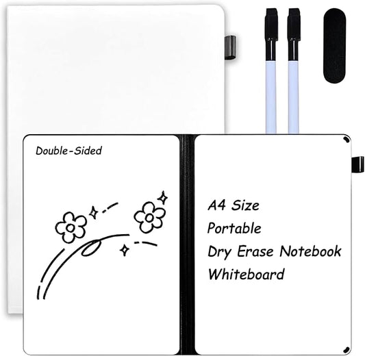 Portable White Board Dry Erase Notebook, Double Sided Folding Whiteboards with Pen and Erase, Small Dry Erase Board for Study, Meeting, Planning 12"x9" (A4), Anti-Ghosting (White)