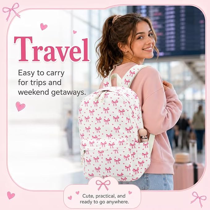 LOIDOU Backpack for Girls School Backpacks Bookbags for Elementary Middle School Women Laptop Backpacks (Bow Tie Beige, L-17)