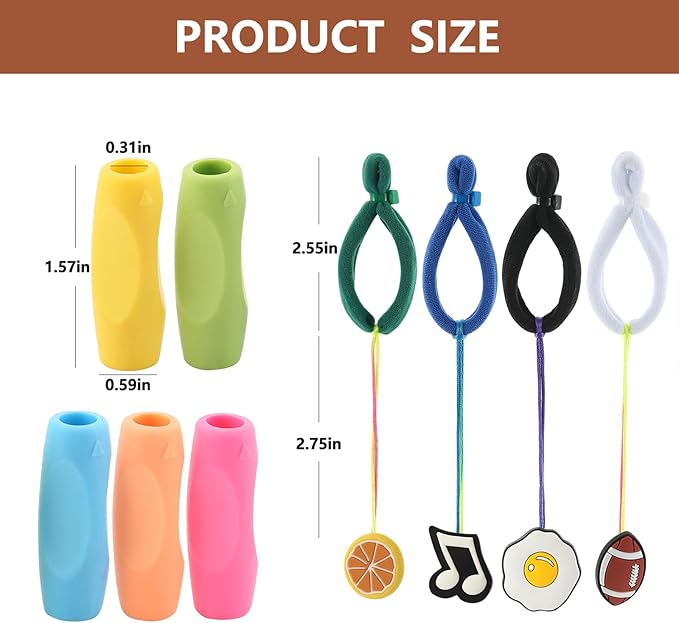 Ergonomic Pencil Grips Silicone Handwriting Training Kit, 6 Pcs Set Pencil Correction Holder with 4 Pcs Elastic Wrist Positioners, Soft Correction Tools for Toddlers Preschoolers Students (Color)