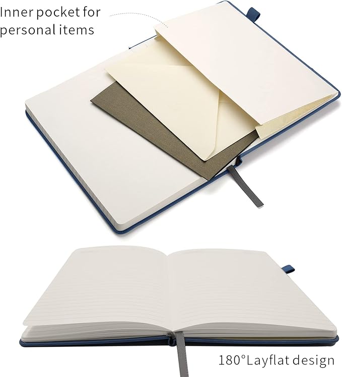 Lined Journal Notebooks with Pen Loop, Hardcover Notebook Journal for Work, 100Gsm Premium Thick Paper with Inner Pocket, Medium 5.7"x8.4", （Green-Blue, Ruled）