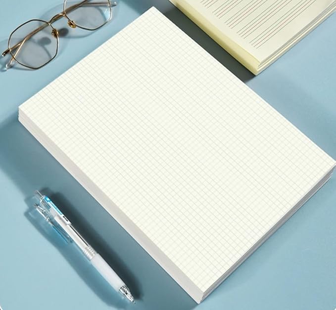 A5 Unpunched Grid Refill Paper - Graph Paper for Ring Binder/Discbound Notebook Planner Inserts, 100 Sheets/200 Pags Grid Paper, 100gsm White Pages, 5.8" x 8.3 "