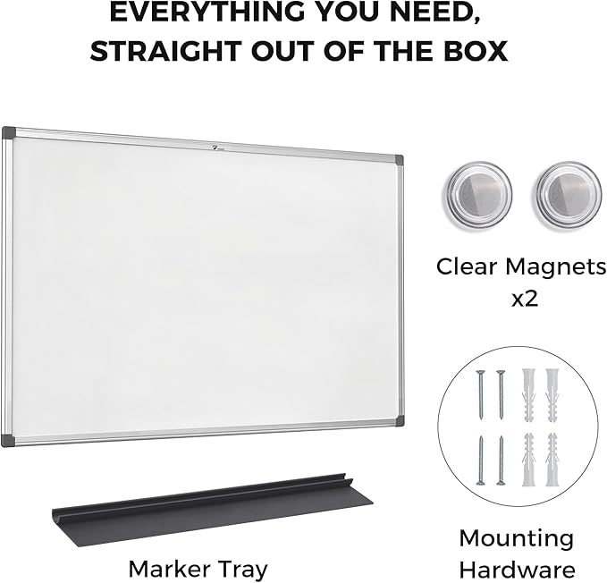 TOWON Magnetic Dry Erase Whiteboard 36 x 24 in, Large White Board for Wall, 3 x 2 Ft Whiteboard with Marker Tray & 2 Magnets, Silver Aluminum Frame for Office, Classroom & Home