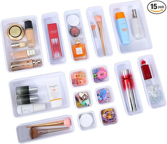 Kutesna 15 PCS Interlocking Desk Drawer Organizer Separator for Office,Bathroom,Kitchen,Makeup（White）