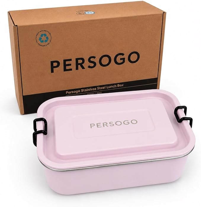Stainless Steel Lunch Box, Leak-Resistant Bento Food Container with Locking Clips, Powder-Coated Metal Meal Prep Box for Work, Travel & Adults, 30 oz (900 ml) Pink Skies