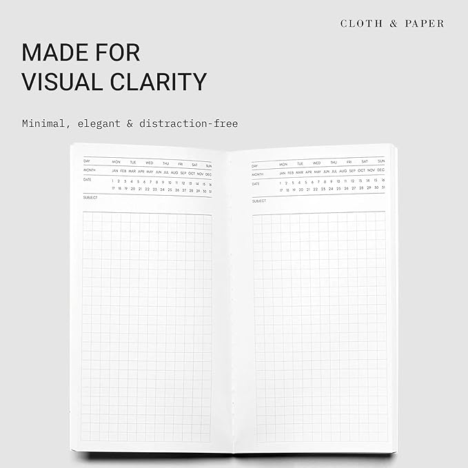 Cloth & Paper Travel Notebook | Executive Notes – Café Noir | Pocket Plus Executive Notebook 3.2" x 6" | Professional Notebook with Date, Day & Subject Layout for Meetings & Work – Soft Touch Cover