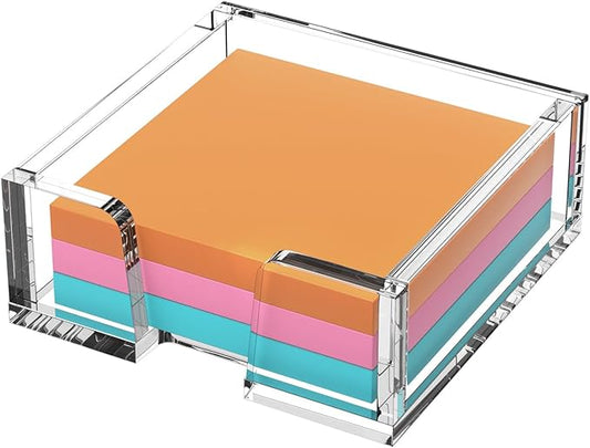 Beego Modern Elegant Crystal Clear Acrylic Sticky Note Holder Organizer - 3x3 in Square Notepad Holder - 3 Count - No Pads - Office Desk Organization