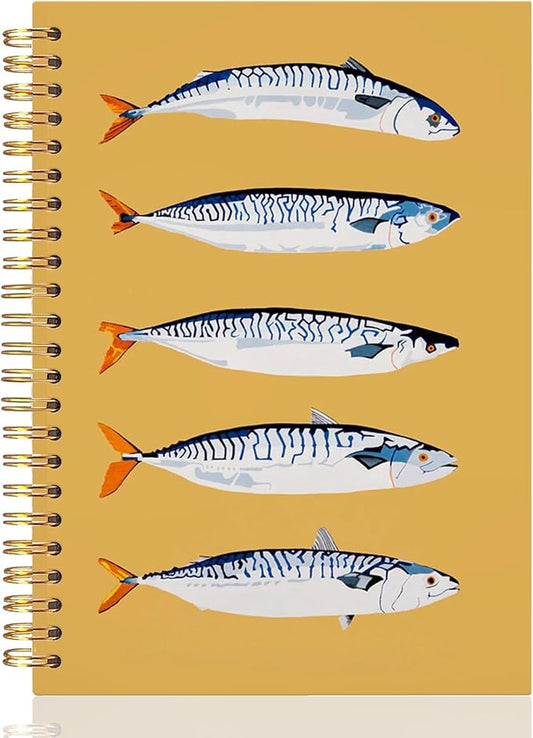 UTELKA Sardine Notebook Journal, Vintage Coastal Ocean Beach fish Journal Spiral Notebook, Retro yellow Notebooks Aesthetic Sardine gifts for Note Taking Office Work Supplies 5.5x8.3