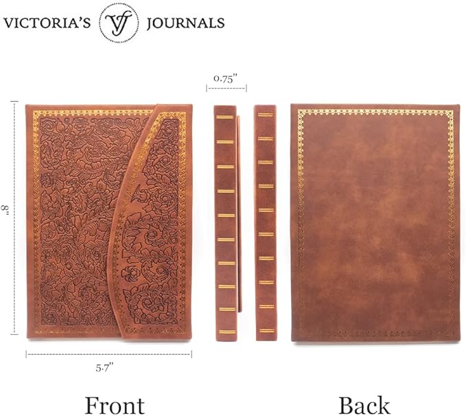 VICTORIA'S JOURNALS Magnet Journal, Carving Vintage Notebook Faux Leather Hard Cover Personal Diary Lined Pages Ribbon Bookmark, 8'' x 5.7''