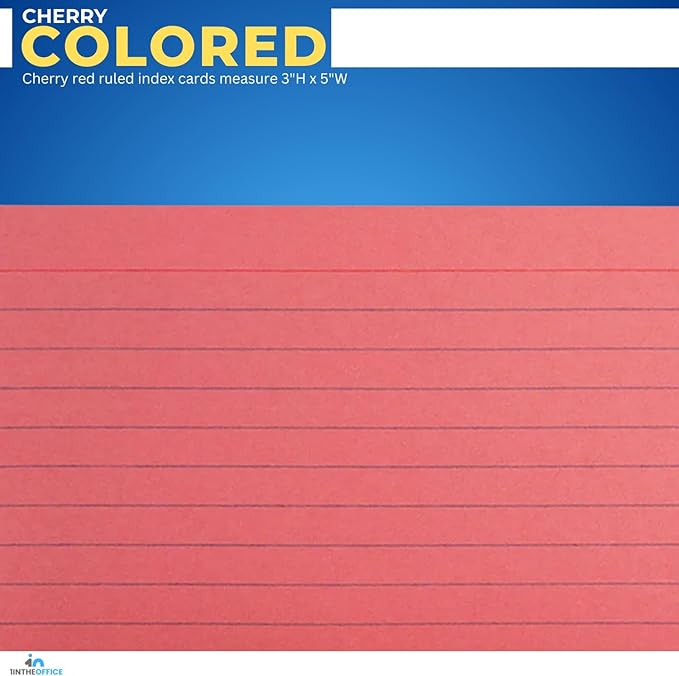 1InTheOffice Ruled Red Index Cards 3x5, Cherry Red, 200/Cards