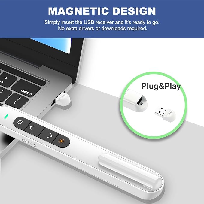 QUI 2 Pack Presentation Clicker, Hyperlink Volume Control Wireless Presenter, RF 2.4GHz USB Presentation Remote Control,PowerPoint Clicker Slide Advancer for Computer, Laptop, Mac (USB, White)