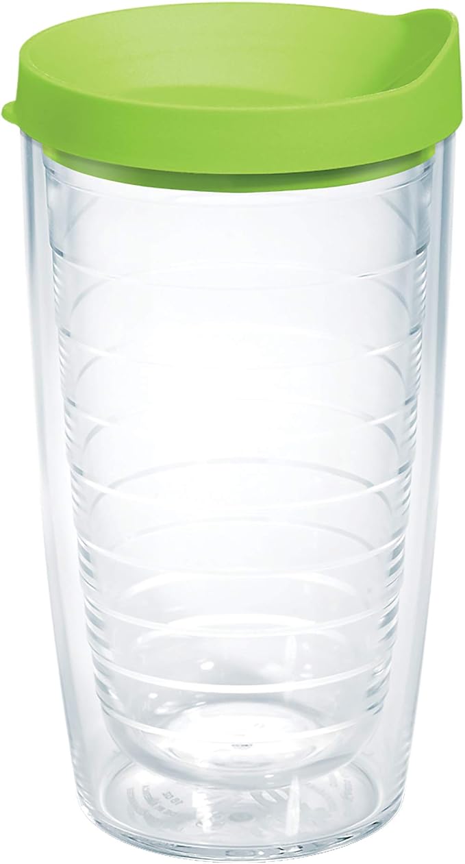 Tervis Clear & Colorful Lidded Made in USA Double Walled Insulated Tumbler Travel Cup Keeps Drinks Cold & Hot, 16oz, Lime Green Lid