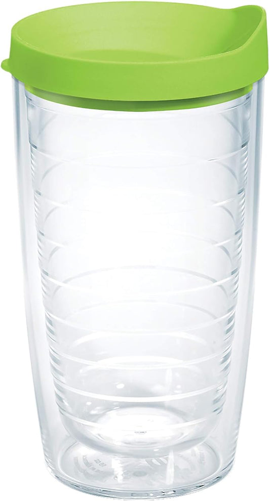 Tervis Clear & Colorful Lidded Made in USA Double Walled Insulated Tumbler Travel Cup Keeps Drinks Cold & Hot, 16oz, Lime Green Lid