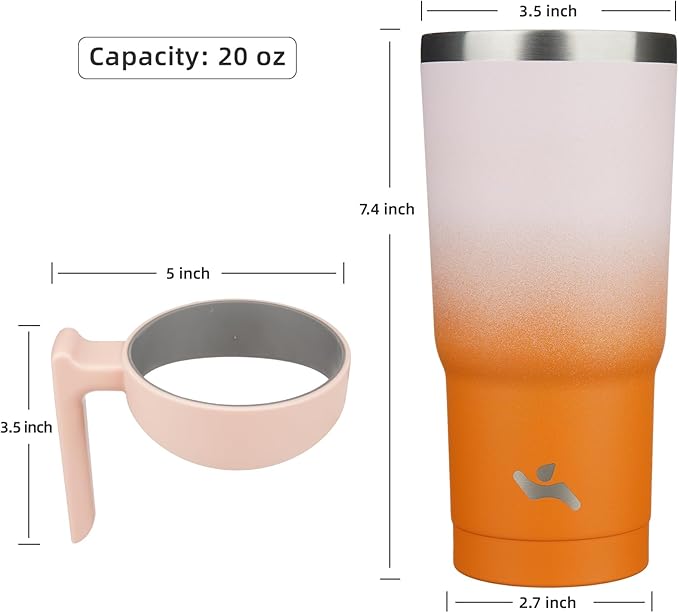 Konokyo 20 oz Tumbler with Handle and 2 Straw 2 Lid, Insulated Water Bottle Stainless Steel Vacuum Cup Reusable Travel Mug,Coral