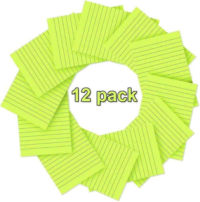 (12 Pack) Lined Sticky Notes 4x6 in,Bright Green Large Notepads with Lines,Ruled Stickies Super Sticking Power,Office School Memo Note Pads,Post on Windows Doors,Recyclable,Easy to Write on