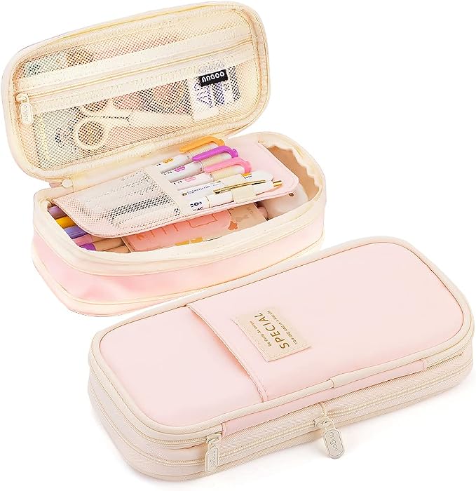 MAMUNU Expandable Pencil case with compartments, Large Capacity Pencil Cases Pencil Bag Pouch Office School, Portable Pencil Case Large School Stationery Organizer, Makeup Cosmetic Bag, Pink