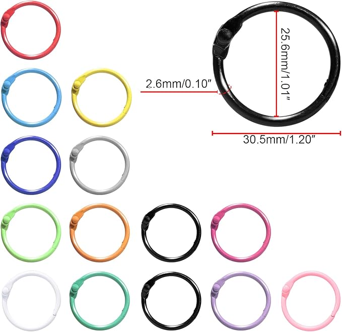 15 Pack 1 Inch Office Book Rings Binder Metal Paper Binding Ring Small Flash Card Rings Key Chain Clip for Index Card, School, Keychain, Keyrings, Assorted Color, 25mm