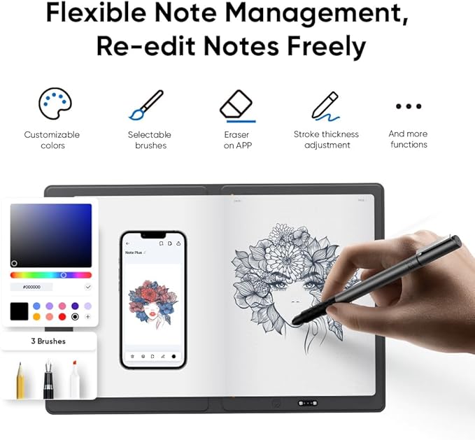 XPPen Note Plus Digital Notebook with Pen Syncs to Phone, Bluetooth Writing Tablet for Students, Wireless Smart Notebook for Sketching, Note-Taking, Digital Art & Meeting, Drawing Tablet