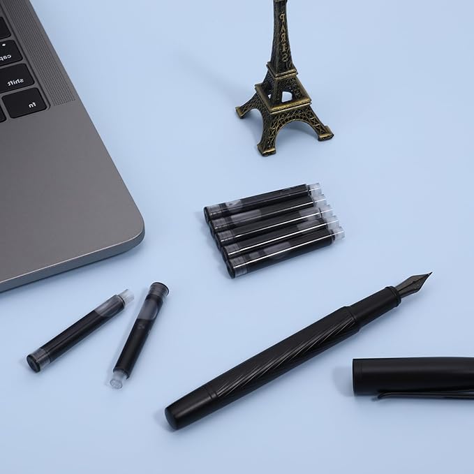 Amaxiu 50 Pcs Balck Fountain Pen Ink Cartridges, Fountain Pen Ink Refills Compatible with 3.4 mm Bore Diameter Calligraphy Pen Fountain Pen(3.4mm)