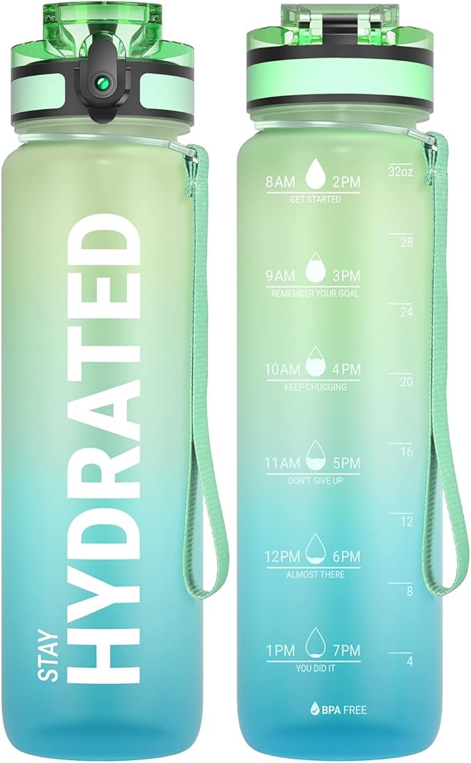 Sahara Sailor Water Bottle 17oz, Tritan Sports Bottle with Time Marker | Bpa Free, Leakproof Wide Mouth With Fast Flow Lid And Cleaning Brush, For Gym School Office Travel, 1 Count