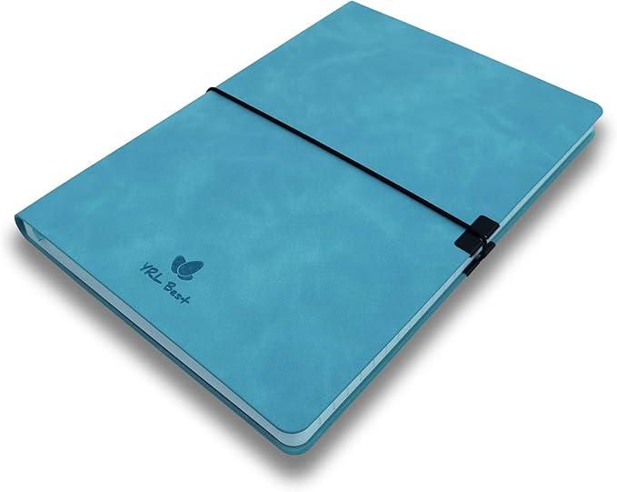 Softcover Bullet Notebook Journal, Dotted/Dot Grid, A5, 5.8x8.3 Inches, Premium Faux Leather, Creamy Thick Paper, Sewn Bound, Elastic Band, Inner Pocket, Pen Loop, Lays Flat, Azure