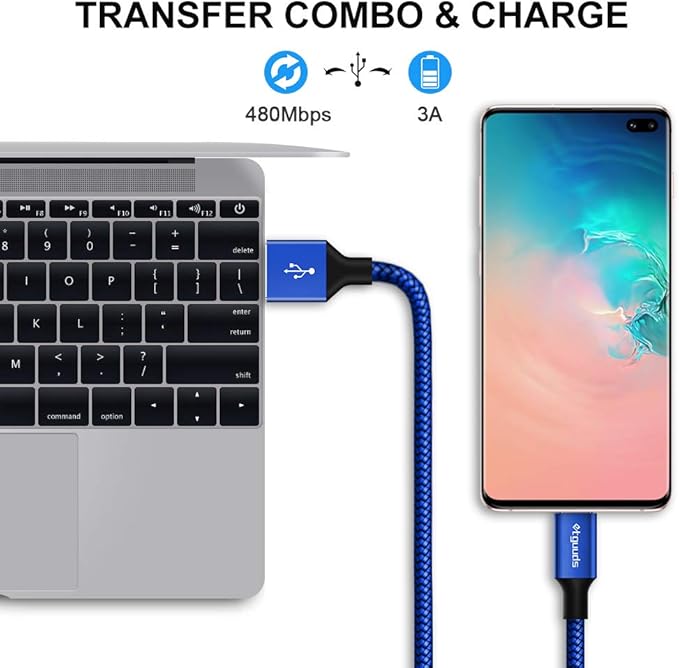 etguuds Blue Long USB A to USB C Cable 10ft, 2-Pack Fast Charging Type C Charger Cord for iPhone 17 16 15 Pro Max Plus Air 16e, Samsung Galaxy S25 S24 S23 S22 S21 S20 Note 20 A17 A16 A15 A26 A36 A56