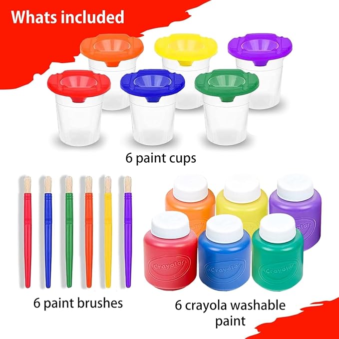 Kids Painting Set, Washable Paint for Kids with Paint Cups, Toddler Paintbrushes, Non Toxic Washable Finger Paints 2 Ounce Each, Gifting bundle Toddler Painting Supplies