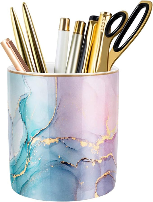 Large Capacity Colored Pen Holder for Desk, Ceramic Pencil Holder Makeup Brush Holders, Desk Accessories & Workspace Organizers for Home, Office, Colorful Green