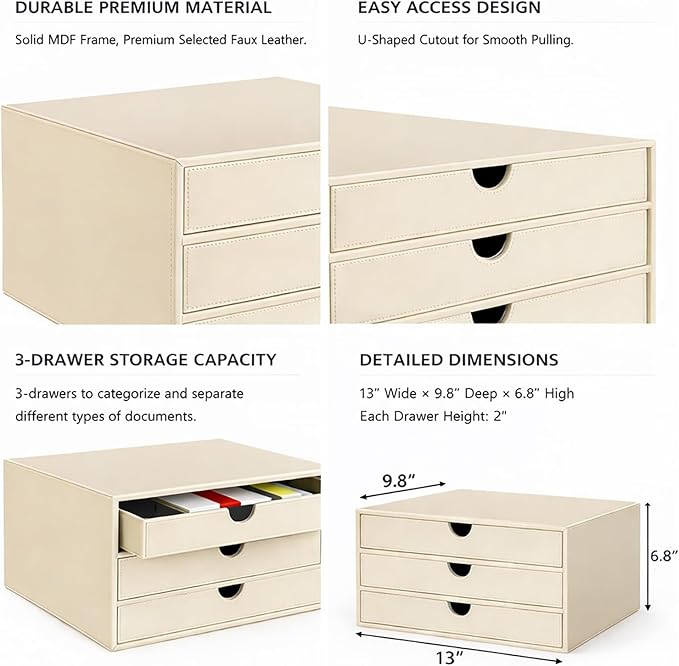 UnionBasic Document Organizer, 3-Drawer File Cabinet Document Storage Box, Office Desktop Filing Organizer, Seashell