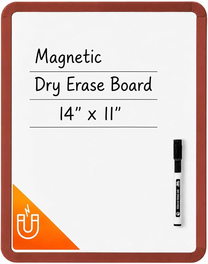 Mr. Pen- Dry Erase Board, 14” x 11” with a Black Dry Erase Marker, Chocolate Brown Frame, Small Mini White Board for Students, Fridge, Wall, Locker, Includes Double Sided Tapes