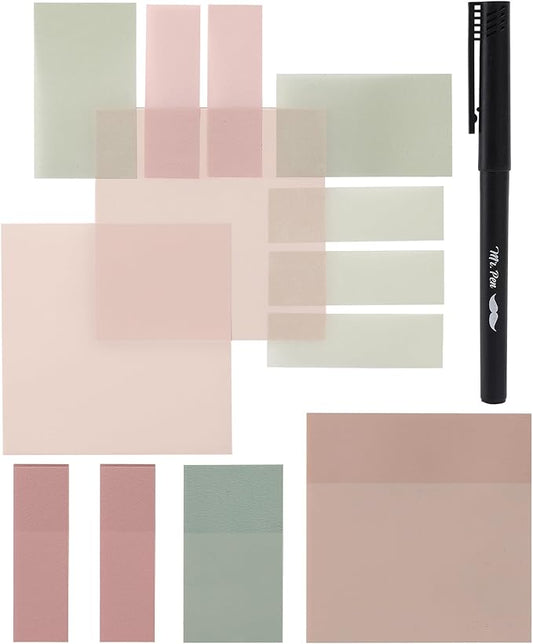 Mr. Pen- Transparent Sticky Notes Set, 200 Sheets, Transparent Sticky Notes and Planner Tabs with Black Fineliner Pen for Bible Study, Office, School, Planning, Journaling & Organization