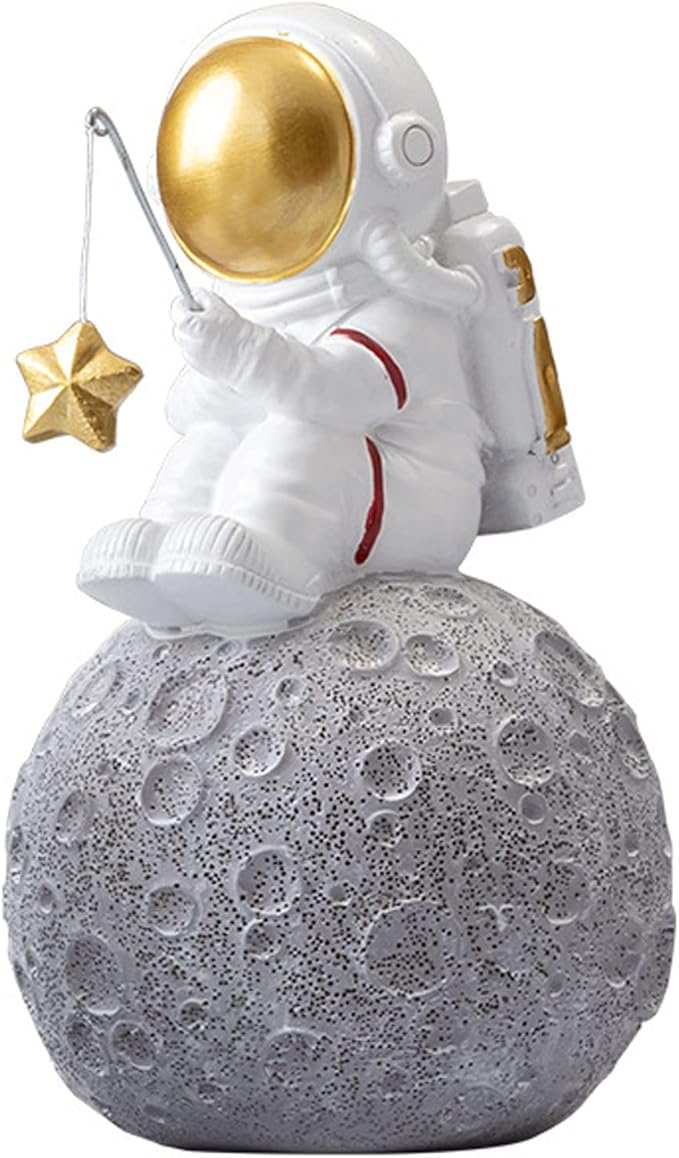 Astronaut Fishing Star Figurines, Space Themed Bedroom & Desktop Shelf Decor, Gifts for Space Lovers & Christmas