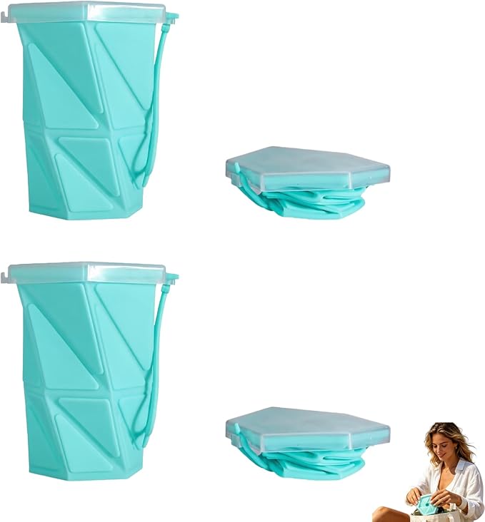 2 Pack Collapsible Silicone Cups with Lids, Food Grade Silicone Travel Mugs, Reusable Small Portable Mugs, Expandable Folding Camping Drinking Cups for Backpacking, Hiking & Outdoor Sports (Blue)