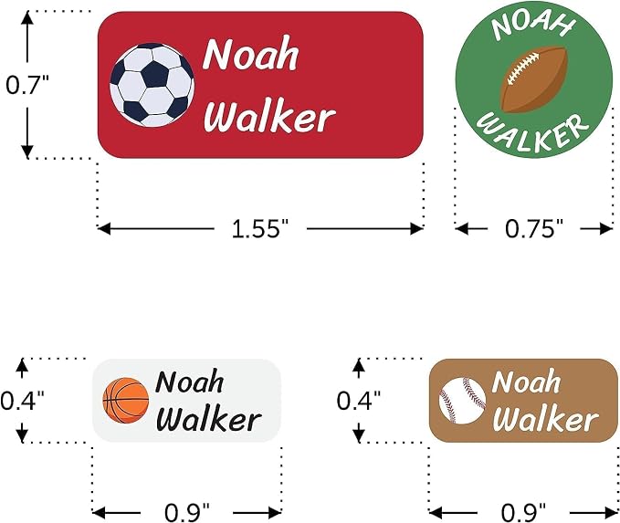 Custom Waterproof Name Labels - Mini Stickers Personalized for Kids, Toddlers & Parents. (sportA)