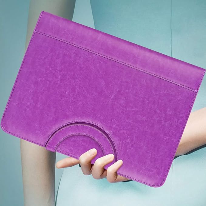 Darolin Vegan Leather Padfolio Portfolio with Handle & Clipboard, Zippered Business Portfolio Organizer for Meetings, Interviews & Travel, Fits A4 & Letter Size, Padfolio for Men Women (Purple)