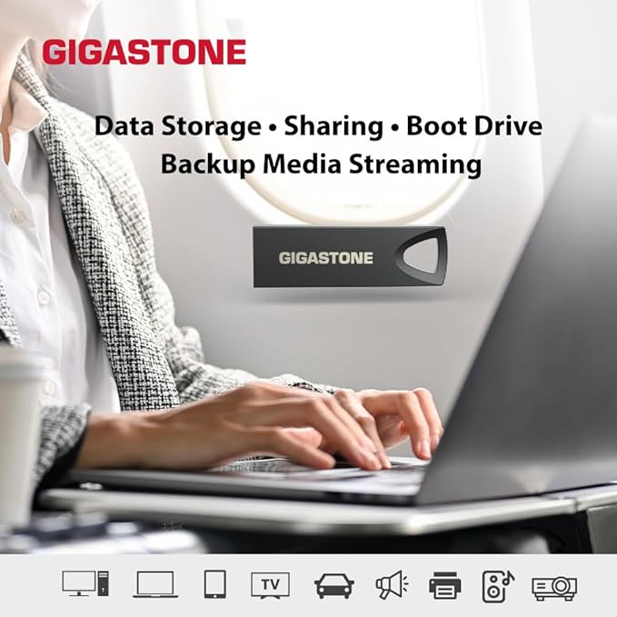 GIGASTONE 256GB Slim Fit Flash Drive (2 Pack) Z70 USB 3.2 Gen 1, 120MB/s Ultra Fast, Nickel Metal Design, Data Storage, Backup for PC/Mac/TV/Car Audio, USB 2.0/3.0/3.1 Compatible