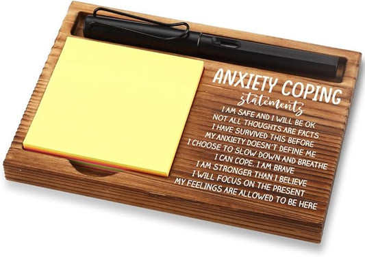 Positive Energy Office Gifts for Women, Positive Energy Gift, Positive Energy Desk Decor Thank You Gifts for Therapy, Wooden Notepad Pen Holder With Appreciation Quotes,16.5 x 12 x 1.5 cm,XXN22