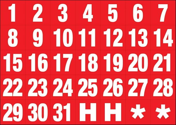 Magna Visual Calendar Dates 1" x 1" White on Red Magnets