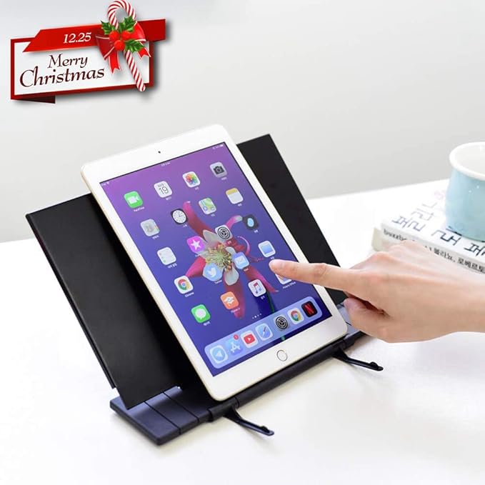 Barelove Desktop Document Book Holder, Metal Foldable Reading Rest Book Stand Easel with 7 Adjustable Positions and Paper Page Clip, Great for iPad Laptop Cookbook Textbooks Tablet Music Sheet Recipe