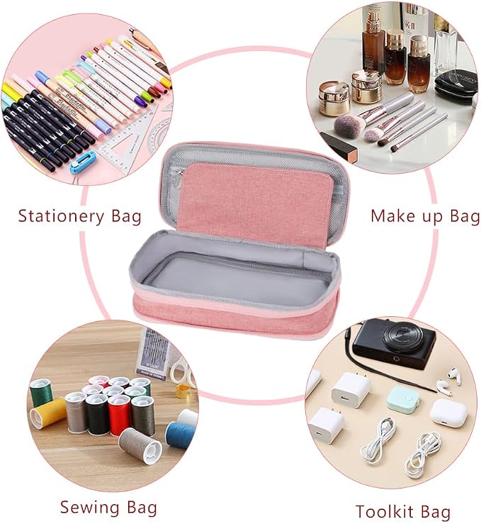 iSuperb Foldable Pencil Case Zipper Big Capacity Aesthetic Canvas Pencil Pouch Compartments Stationery Organizers Pen Bag for Kids Girls Boys Teen Child Student School Supplies (Lotus Pink1)