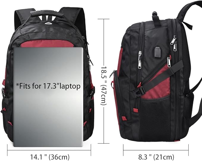 NUBILY Laptop Backpack 17 Inch Waterproof Extra Large TSA Travel Backpack Anti Theft College Business Mens Backpacks with USB Charging Port 17.3 Gaming Computer Backpack for Women Men Red 45 L