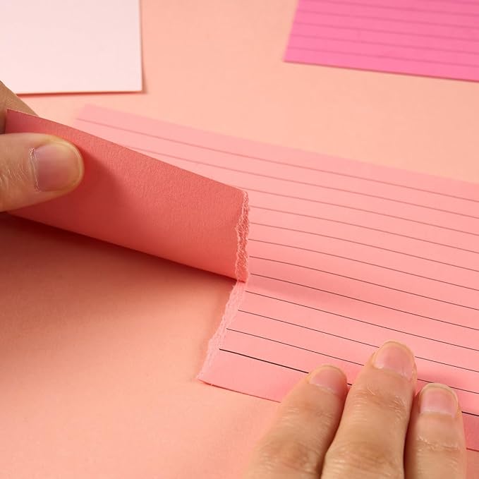 100 Sheets Colored Ruled Note Cards Index Cards, 250 GSM Heavy Flashcards, 5 Colors (5 Pink, 4x6)