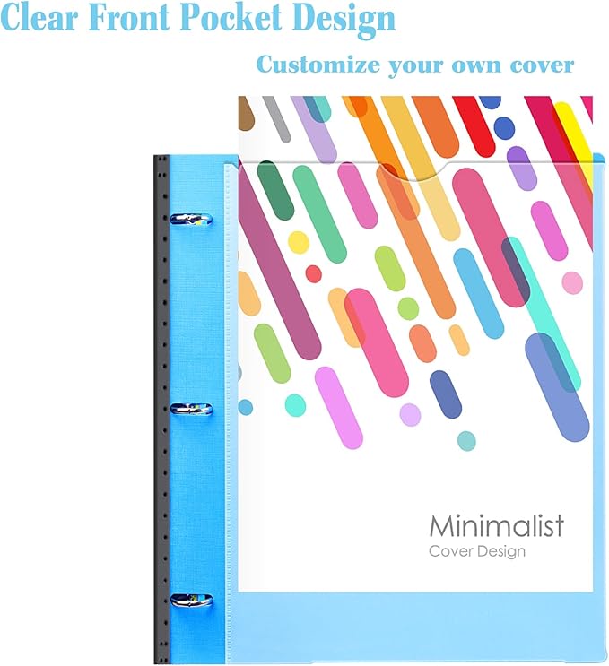 INFUN All-in-one Telescoping Binder Notebook, Refillable 3 Ring Notebook Binder with 1 plastic movable pocket folder,5 plastic subject dividers and graph paper and college ruled paper - Blue