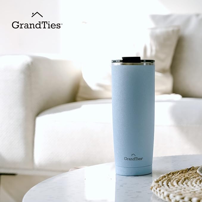 GRANDTIES Insulated Coffee Tumbler Cup w/Tritan Lid | Leak Proof, Reusable, Double Walled Vacuum Stainless Steel Travel Mug | Thermal Cups for Hot and Cold Drinks | 20oz | Glacier Lake, Snowy Texture