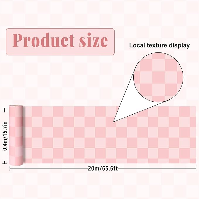 Pink Checkered Bulletin Board Roll Non-Woven Fabric Poster 15.7" x65.6ft