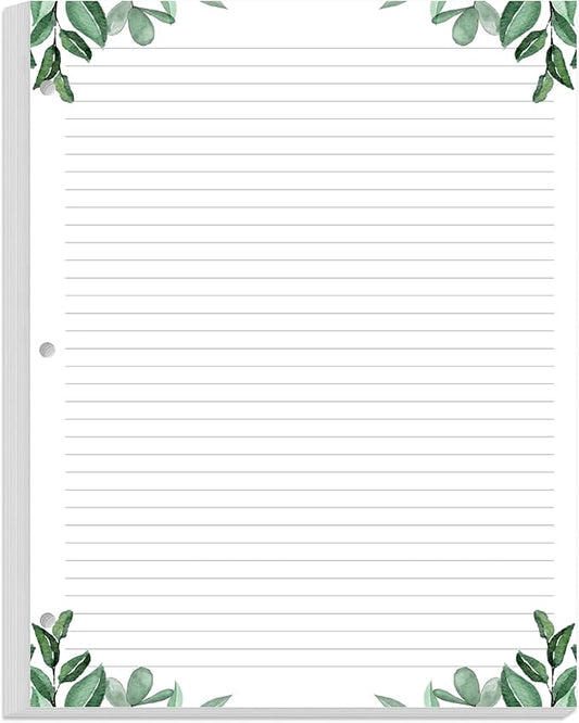 A4 Lined Refill Paper, 3-Hole Punched Ruled Filler Paper, 100Sheets / 200Pages Loose-Leaf Line Paper, 100gsm White Paper, 8.5'' x 11'', Leaf